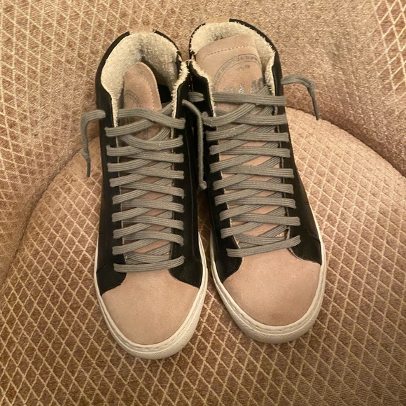 P448 black leather and suede side zip high top sneakers! - Picture 3 of 4